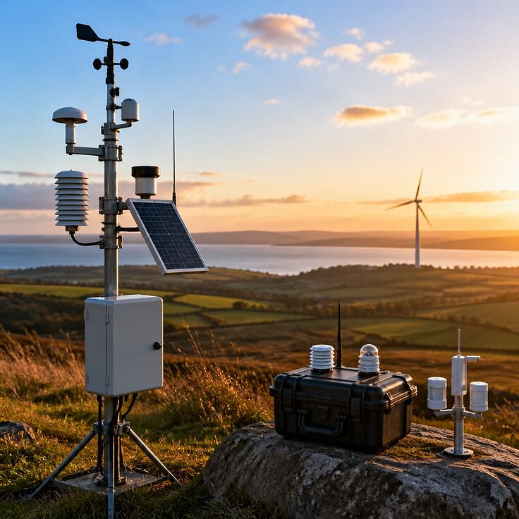 Solar-powered environmental monitoring station with weather and air sensors