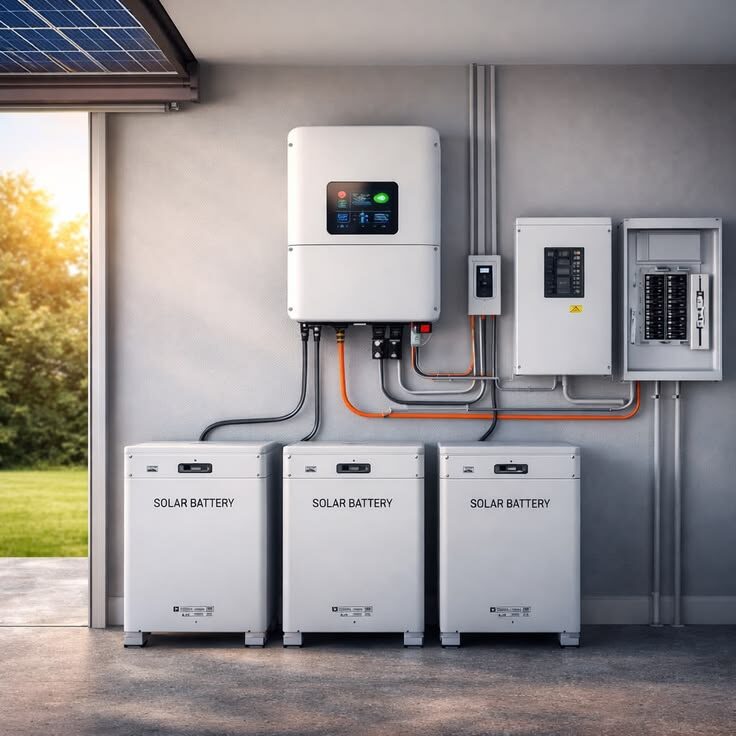 Home solar inverter and battery storage units in a garage