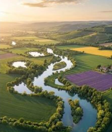 River winding through farmland